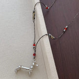 Daiiibabyyy  Unusual Spotted Natural Stone Red Agate Cartoon Dog Dachshund Pendant Necklaces Long Braid Rope Sweater Chain for Women