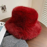 Daiiibabyyy  New Big Fluffy Faux Fur Bucket Hats for Women Luxury Plush Fisherman's Hat Winter Warm Fashion Colorful and Gorgeous Party Hat