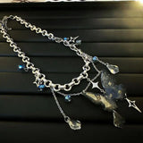 Daiiibabyyy  Purple resin butterfly four-star tassel pendant clavicle chain