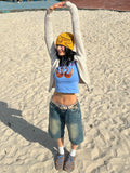 DAIIIBABYYY  -  Summer Low Waist Baggy Jeans Jorts Women Whiskers Blue Wash Straight Wide Leg Casual Denim Shorts Retro Y2k Streetwear