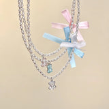 DAIIIBABYYY  -  Elegant Creative Korean Version Small Bear Pearl Bowknot Choker Necklace for Women Ins Trendy Sweet Cool Female Accessories