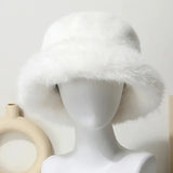 Daiiibabyyy  Ins Bright Yellow Imitation Mink Fur Bucket Hats Women Winter Fluffy Plush Basin Caps Female Advanced Warm Sun Panama Korea New