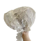 Daiiibabyyy  Korean French Lace Jacquard Strap Sun Hat Spring and Summer Thin Breathable Mesh Vacation Sunshade Pullover Beanie Cap for Women