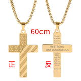 DAIIIBABYYY  -  American Flag Cross Necklace Stainless Steel Inspirational Bible Verse HipHop Lettering Pendant Chain for Boys Men Jewelry