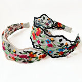 Daiiibabyyy  Vintage Flower Chiffon Embroidery Headband For Women Elegant Ethnic Lace Wide Headband Hair Hoop Hair Accessories Wholesale