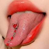 Daiiibabyyy  Goth Jewelry Red Devil Heart Tongue Nail for Women Cool Punk Accessories Korean Fashion Cross Tongue Rings Body Piercing