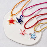 Daiiibabyyy  Ocean Style Glass Starfish Pendant Rope Chain Necklace Bohemian Fashion Jewelry Summer Vacation Daily Wearing
