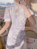 DAIIIBABYYY  -  Chinese Improved Style Cheongsam Qipao Short Sleeve Dress Women's New Summer Casual Party Dress