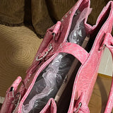 Daiiibabyyy  Fashion Crocodile-patterned Handbag Brand Pink Pu Women's Shoulder Bag Trendy Large Capacity Diamond-embellished Underarm Bag