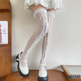 Daiiibabyyy  Shibuya Hot Girl Dark Lace Strap Over Knee Socks Cute Sweet Cool Style Thigh Mesh Socks Y2K Sexy Lolita JK Fishing Mesh Socks