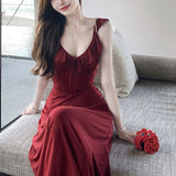 Daiiibabyyy  Summer Women Party Backless Bandage Dresses Lady Daily Holiday Leisure Satin Dress Female Gentle Aesthetic Long Bridal Dress