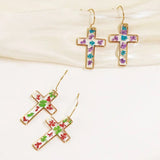Daiiibabyyy Unique Cross Earring With Flower Handmaking Epoxy Resin Pressed Flower Earring Natural Flower Statement Earring Jewelry 2024 New