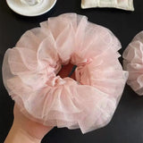 Every day brings warmth every year brings peace Korean style pink multi-layer mesh sweet ballet style fairy like lazy bun head