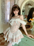 DAIIIBABYYY  -  Japan Short Lolita Pink Castle Love Letter Lace Design Feeling One Shoulder Bow Splice Waist Closing Dress Women 2024 New