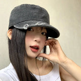 DAIIIBABYYY  -  Japanese Rhinestone Decorative Flat-top Baseball Cap Men's and Women's Retro Washed Denim British Niche Equestrian Caps Gorras