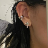 Daiiibabyyy  Gothic Punk Rhinestones Cross Stud Earrings for Women Men Personality Hip-Hop Heart Crystal Earrings Statement Jewelry Gifts