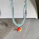 Daiiibabyyy  Cute Goth Resin Acrylic Goldfish Pendant Handmade Beads Necklace For Women Boho Aesthetic Charm Y2K EMO Accessories Jewelry