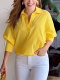 DAIIIBABYYY  -  Women Yellow Blouse Cotton Shirt Summer New Casual Loose Tops Spring Chic Lapel Shirt Female Work Wear Shirt Blouse