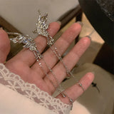 Daiiibabyyy  Silver Color Earrings Fairy Angel Wings Butterfly Long Tassel Clip Earrings for Women Teens Cool Ear Cuff Party Jewelry