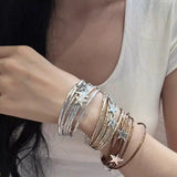 Daiiibabyyy  Boho Glitter Filled Slim Strips Leather Bracelet for Women Fashion Cute Stars Multilayer Wrap Bracelets Charm Jewelry