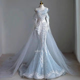 Daiiibabyyy  Elegant Appliques Wedding Dress Strapless Bridal Gowns Detachable Train Pearl Bride Dresses Princess Customized Vestido de novia