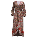 DAIIIBABYYY  -  Women's Autumn New Long Sleeve Pendulum Bohemian Print Dress