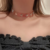 Daiiibabyyy New INS Hip Hop Punk Y2K Star Rivet Pink Choker Collar Necklace For Women Niche Design Charms Trendy Jewelry Accessories Gifts