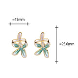 Daiiibabyyy  Tibetan Silver Gold Plated Enamel Flower Plant Stud Earring for Women Cute Fashion Jewelry Light Luxury Accessories