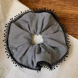 Daiiibabyyy  1PCScrunchies Women's Korean Style New Houndstooth Pattern Hair Accessories With Tassel Edge For Daily, Party, Gift, Fashionable
