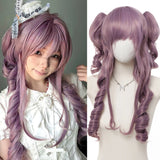 Daiiibabyyy  Synthetic Purple Wig for Cosplay Curly Wavy Hair Wig with Hair Bangs 26inch Long Roman Roll Wig for Women Daily Party Use