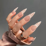 Daiiibabyyy 24Pcs Long Stiletto False Nails Gradient White Design Almond Fake Nails Wearable Droplet Shaped Nail Patch Press on Nails
