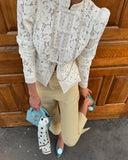 Daiiibabyyy  Lace Blouse Crochet Slim Fit Blouse Stand Collar Elegant Commuter Shirt Cute Feminine Breathable Button Down Stylish Shirt