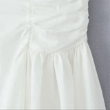 Daiiibabyyy  Sexy White Slash Collar Backless Midi Long Strapless Dress Women Pleated Folded Low Waist Pleated Ruched Hem Swing Party Robe