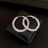 Daiiibabyyy  Colorful Zircon Pleated Round Ear Buckles Fashion Personalized Simple Light Luxury High-end Hoop Earrings for Women