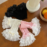 DAIIIBABYYY  -  Women Fake Sleeve Knitted Ruffles Cuffs Lolita Black White False Sleeves Lace Cuffs Detachable Wrist Warmer for Shirt Sweater
