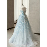 Daiiibabyyy  Fairy Blue 3D Followers Wedding Dress Women Photo Shoot A-line Evening Gown Dress Light Luxury Floor-Length Birthday Party Dress