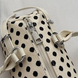Daiiibabyyy  Y2k Polka Dot Cylindrical Handbag Ins Trendy Personality Elegant Retro Glossy Leather Exquisite Small Capacity Daily Commuting
