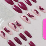 DAIIIBABYYY  -  24 pcs long almond shaped French Flash butterfly fingernail +1 nail glue +1 nail file