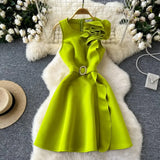 DAIIIBABYYY  -  Sexy o neck Three-dimensional flower sleeveless Dress Chic Elegant Vestidos Vintage party Women Fashion pencil dresses
