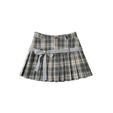 DAIIIBABYYY  -  Sweet Hot Girl Retro College Style Plaid Pleated Short Skirts Women's Summer High Waist Slim Bow Lace-up Anti-exposure Skirt