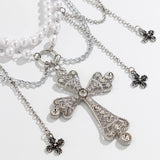 DAIIIBABYYY  -  Steampunk Metal Mesh Tassel Cross Pendant Waist Chain Sexy Gothic Imitation Pearl Body Chain Women's Bar Body Jewelry