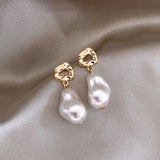 Daiiibabyyy  Fashion Simple Baroque Gold Color Irregular Imitation Pearl Dangle Earrings for Women Classic Valentine's Day Daily Wear Jewelry