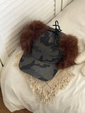 Daiiibabyyy  American Y2k Camouflage Imitation Fur Plush Men Baseball Cap Winter Outdoor Thermal Lace-up Ear Protector Women Bomber Hats