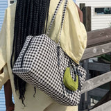Daiiibabyyy  New Style Checkered Shoulder Bags Fashion Solid Color Simple Large Capacity Nylon Tote Canvas Travel Bag Unisex Storage Bag