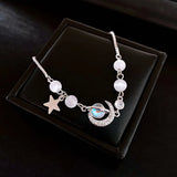 Daiiibabyyy  Cat's Eye Zircon Star Moon Pulling Bracelet for Women 2025 Korean Fashion Sweet Bracelets Design Sense Handkerchief Jewelry