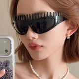 Daiiibabyyy  New Fashion Punk Black Headband Sunglasses High-End Sense Women's Sun Glasses Special Shape Outdoor Casual Sunglasses Decoration