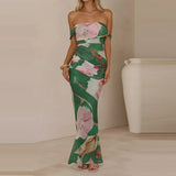 Daiiibabyyy  Pattern printed women's temperament slim fit dress casual vacation elegant off shoulder fashion party long dress
