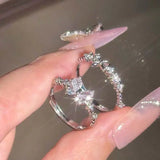 Daiiibabyyy  Fashion Bowknot Zircon Rings for Women Girls Luxury Geometric Metal Open Rings Y2K 2000S Good Friend Jewelry Gifts Accessories