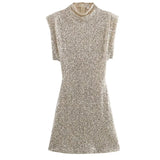 Daiiibabyyy  Elegant O-neck Slim Sequins Shinny Dress Women Sexy Short Sleeve Bag Hip Club Dress Winter Fashion Solid Short Party Dresses