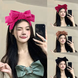 Daiiibabyyy Stylish Solid Color Bowtie Headband Simple Soft Corduroy Makeup Headwear Personality Girls Wash Face Hairband